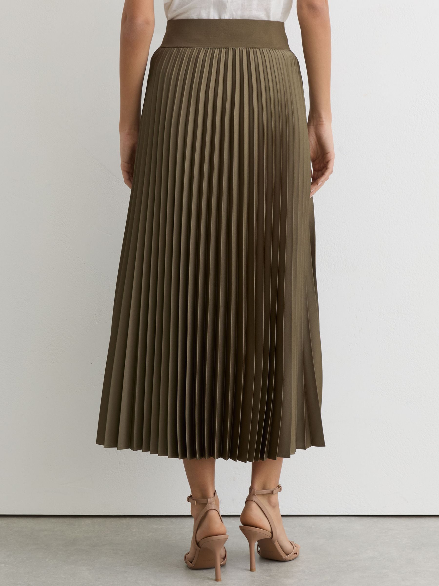 Buy Reiss Khaki Green Seren Pleated Midi Skirt from the Next UK