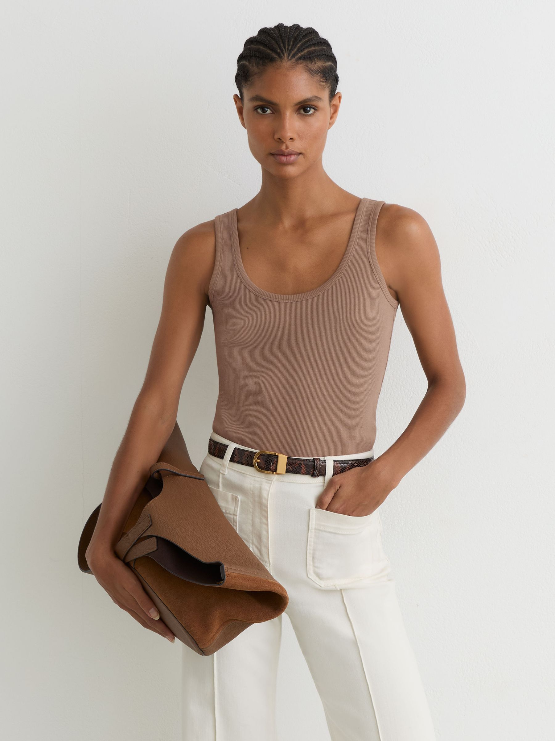 Reiss Taupe Neutral Stretch-cotton Ribbed Vest