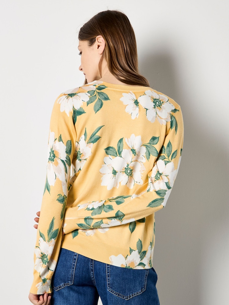 Apricot Yellow Floral Print Fine Knit Jumper - Image 2 of 4 Apricot Yellow Floral Print Fine Knit Jumper - Image 2 of 4