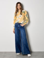 Apricot Yellow Floral Print Fine Knit Jumper - Image 3 of 4