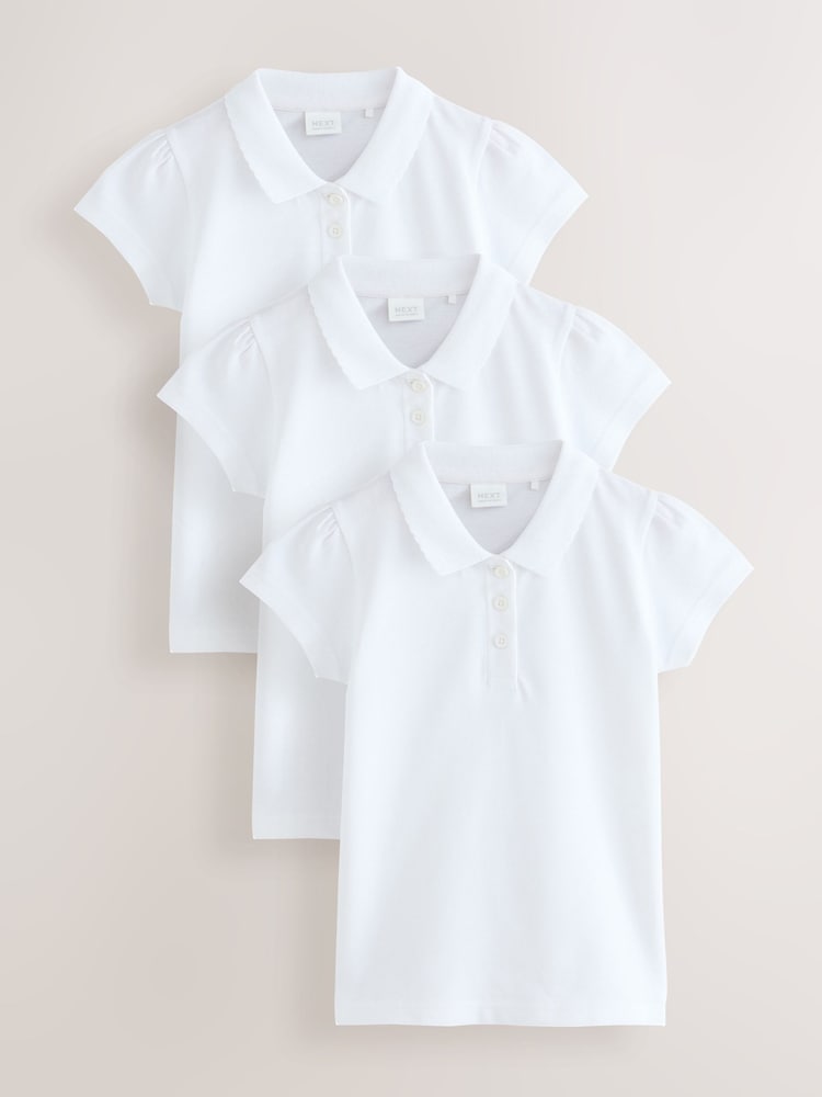 White Girls Cotton Short Sleeve Polo Shirt 3 Pack (3-16yrs) - Image 1 of 5 White Girls Cotton Short Sleeve Polo Shirt 3 Pack (3-16yrs) - Image 1 of 5