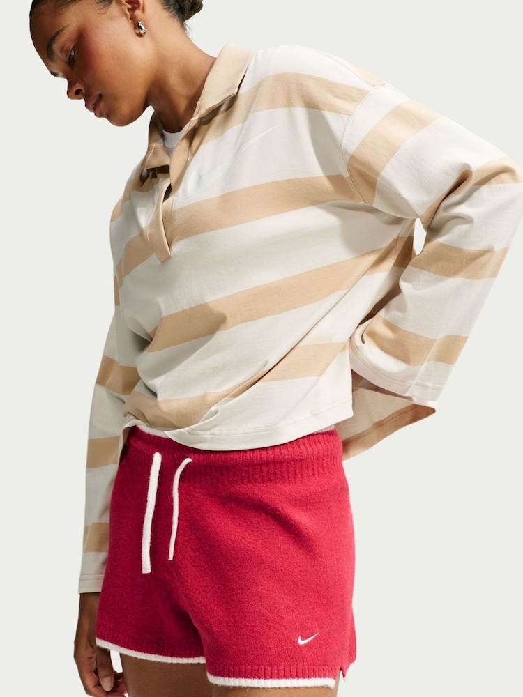 Nike Tough Red Sportswear Chill Knit Mid Rise Shorts - Image 1 of 5 Nike Tough Red Sportswear Chill Knit Mid Rise Shorts - Image 1 of 5