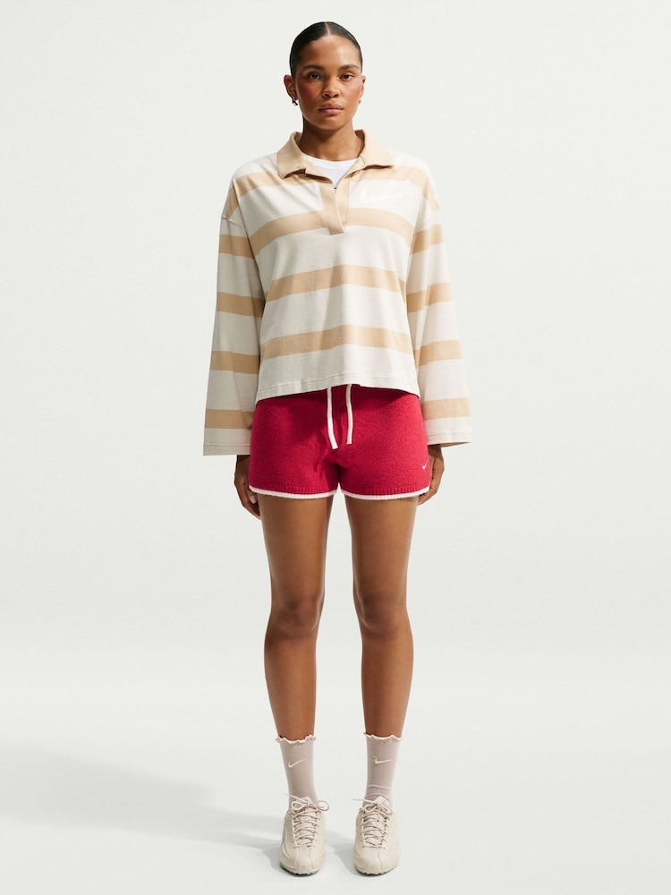 Nike Tough Red Sportswear Chill Knit Mid Rise Shorts - Image 2 of 5 Nike Tough Red Sportswear Chill Knit Mid Rise Shorts - Image 2 of 5