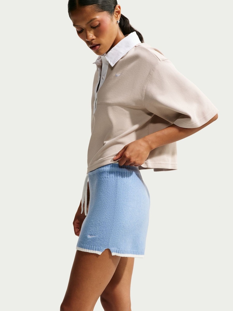 Nike Work Blue Sportswear Chill Knit Mid Rise Shorts - Image 1 of 5 Nike Work Blue Sportswear Chill Knit Mid Rise Shorts - Image 1 of 5