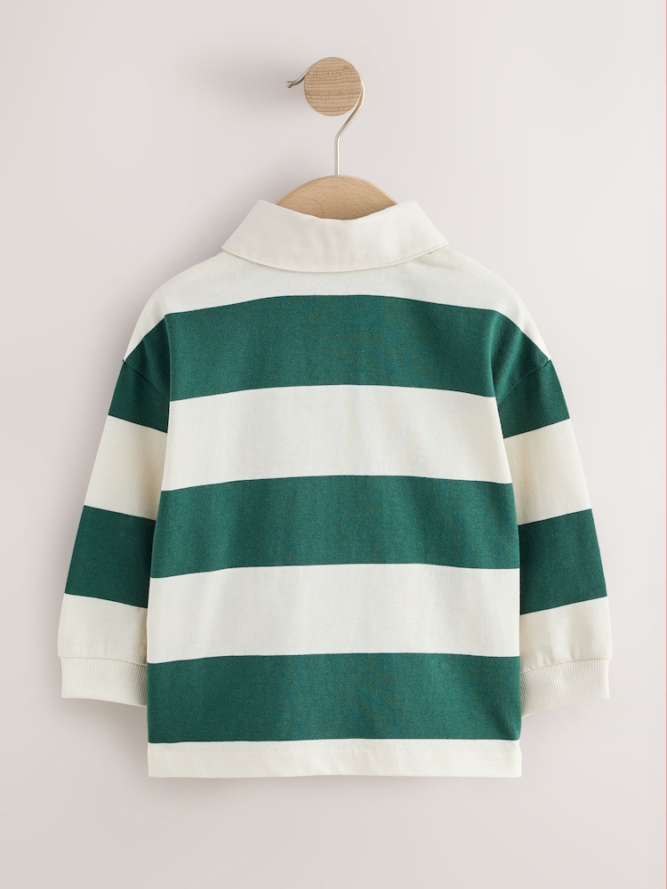 Green Stripe Long Sleeve Rugby Polo Top (3mths-7yrs) - Image 2 of 4 Green Stripe Long Sleeve Rugby Polo Top (3mths-7yrs) - Image 2 of 4