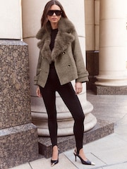 Lipsy Brown Herringbone Fur Collar Jacket - Image 2 of 2