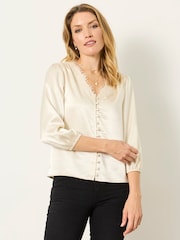 FatFace Betty Ivory Lace Trim Blouse - Image 1 of 4