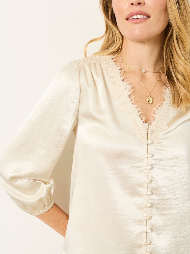 FatFace Betty Ivory Lace Trim Blouse - Image 4 of 4 FatFace Betty Ivory Lace Trim Blouse - Image 4 of 4