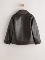 棕色 - Borg Collared Faux Leather Jacket (3-16yrs) - 圖片 3/5