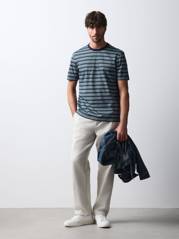 Blue N. Premium Horizontal Stripe Supima T-Shirt - Image 2 of 8