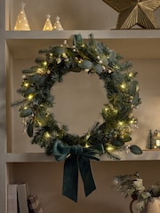 Green Artificial Light Up Christmas Wreath Wreath with Bow - Image 1 of 10