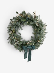 Green Artificial Light Up Christmas Wreath Wreath with Bow - Image 10 of 10