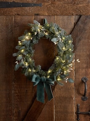 Green Artificial Light Up Christmas Wreath Wreath with Bow - Image 2 of 10