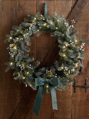 Green Artificial Light Up Christmas Wreath Wreath with Bow - Image 4 of 10