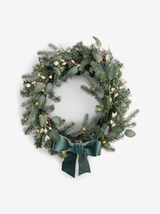Green Artificial Light Up Christmas Wreath Wreath with Bow - Image 7 of 10