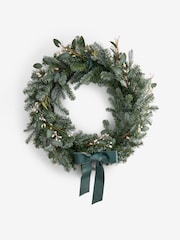 Green Artificial Light Up Christmas Wreath Wreath with Bow - Image 9 of 10