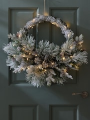 Green/White Artificial Light Up Snowy Christmas Wreath - Image 1 of 4