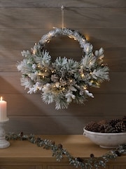 Green/White Artificial Light Up Snowy Christmas Wreath - Image 2 of 4