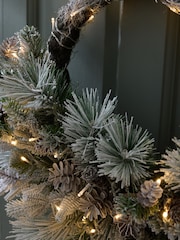 Green/White Artificial Light Up Snowy Christmas Wreath - Image 3 of 4