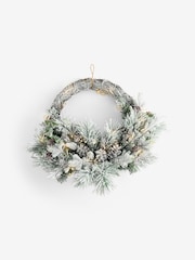 Green/White Artificial Light Up Snowy Christmas Wreath - Image 4 of 4