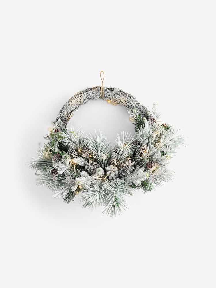 Green/White Artificial Light Up Snowy Christmas Wreath - Image 4 of 4