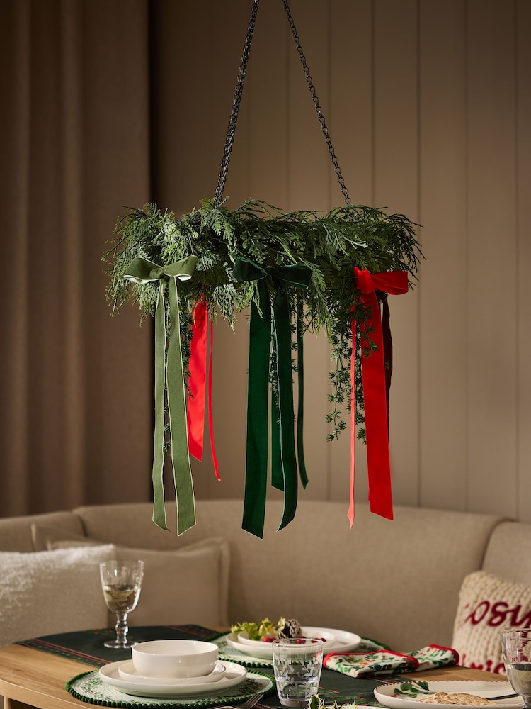 Red/Green Artifical Christmas Hanging Wreath with Bows - Image 1 of 3 Red/Green Artifical Christmas Hanging Wreath with Bows - Image 1 of 3