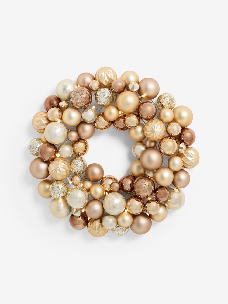 Gold Light Up Bauble Wreath - Image 3 of 3 Gold Light Up Bauble Wreath - Image 3 of 3