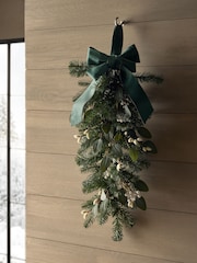 Green/White Artificial Light Up Christmas Swag Wreath with Bow - Image 1 of 3
