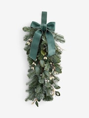 Green/White Artificial Light Up Christmas Swag Wreath with Bow - Image 3 of 3