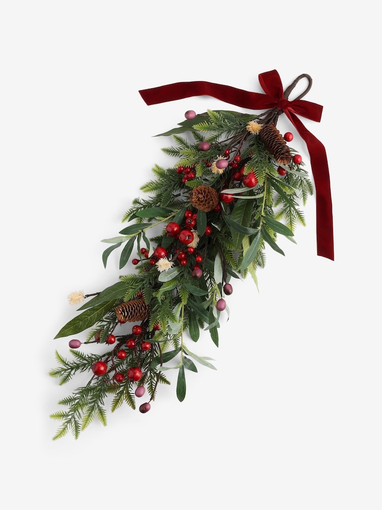 Green Winter Berries Artificial Swag Christmas Wreath - Image 4 of 4