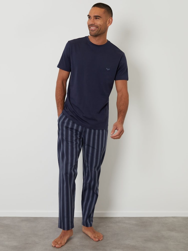Threadbare Blue Stripe Pyjama T-Shirt & Bottoms Set - Image 1 of 4