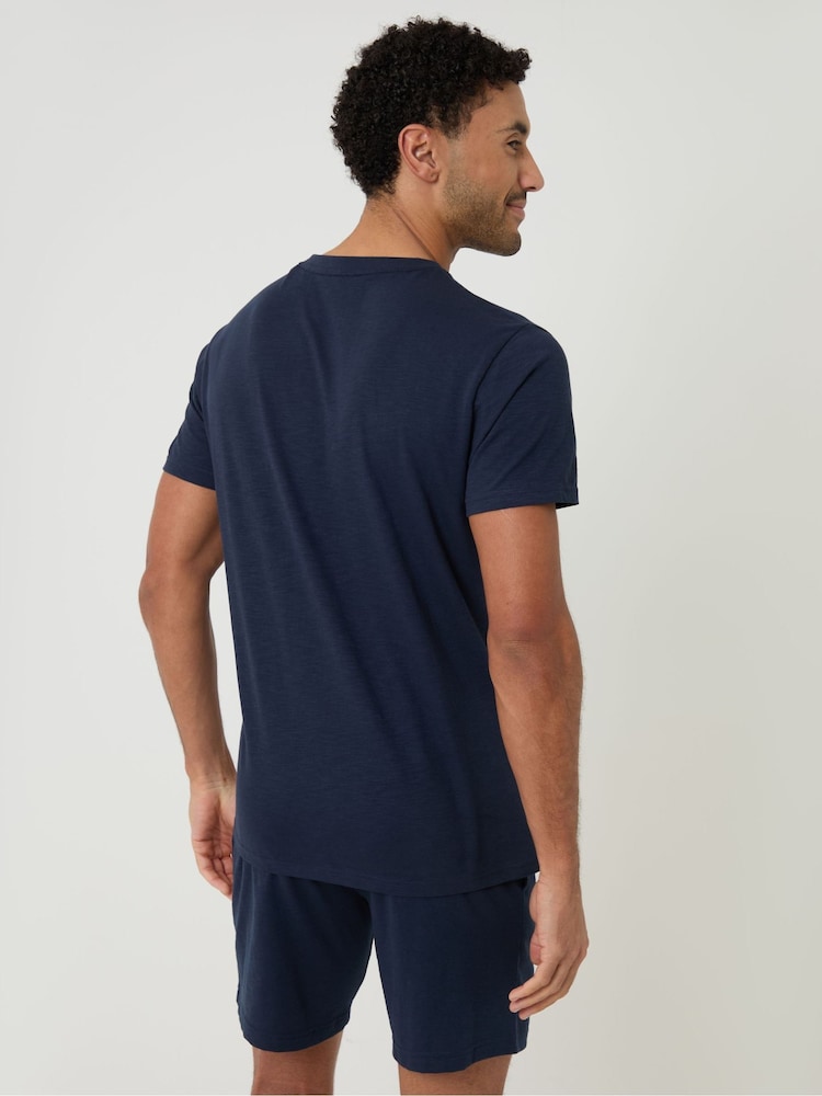 Threadbare Navy Grandad Pyjama Top & Shorts Set - Image 2 of 4