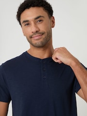 Threadbare Navy Grandad Pyjama Top & Shorts Set - Image 4 of 4