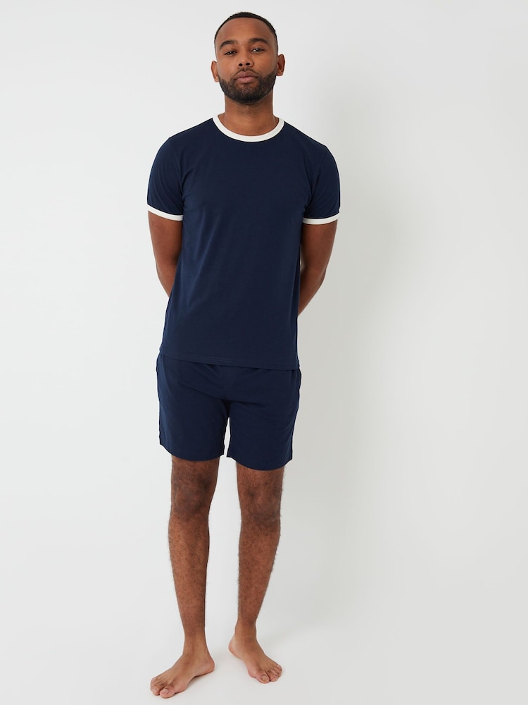 Threadbare Navy Contrast Binding Short Lounge Set - Image 1 of 5