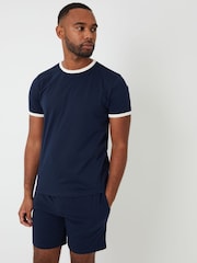 Threadbare Navy Contrast Binding Short Lounge Set - Image 2 of 5