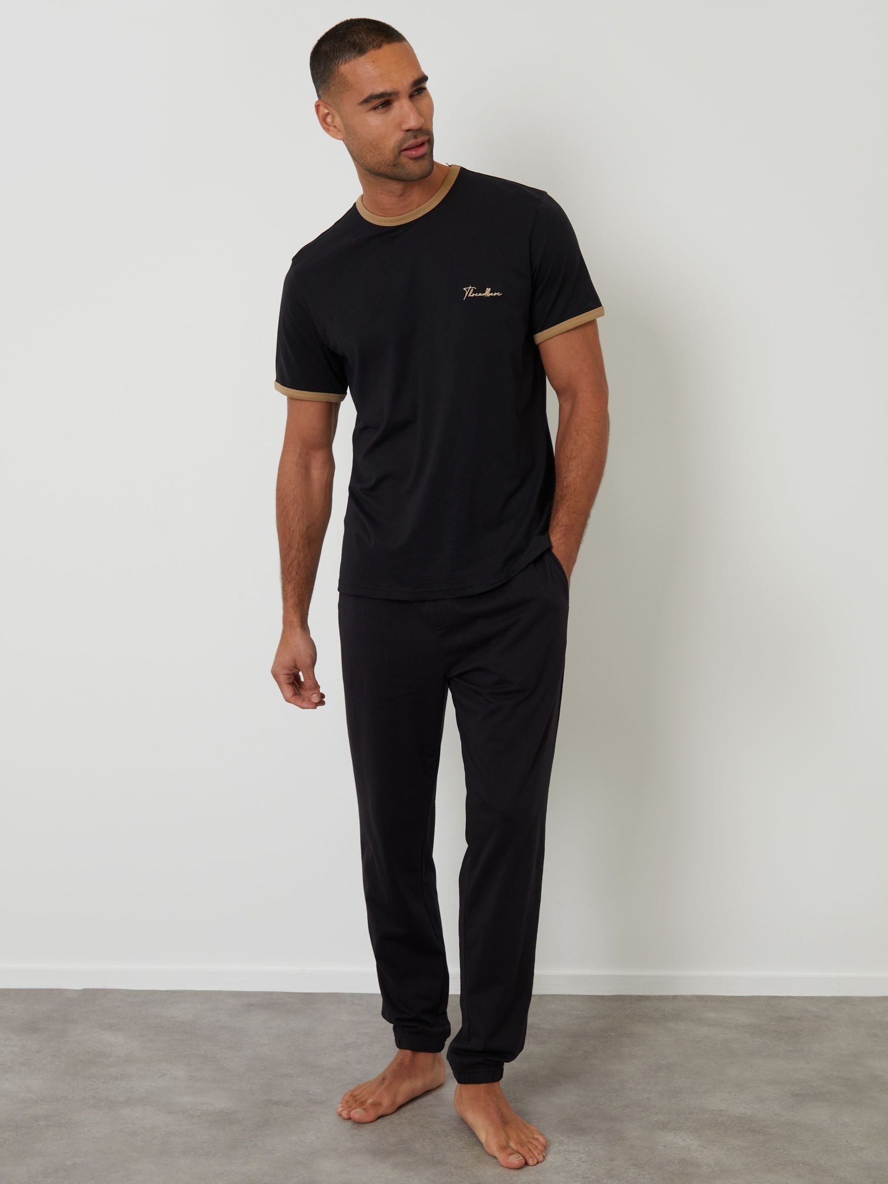 Threadbare Men's Black Contrast Binding Lounge Set In - Image 2