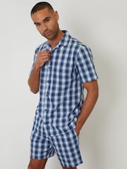 Threadbare Blue Check Pyjamas Short Sleeve Shirt & Shorts Set - Image 1 of 4