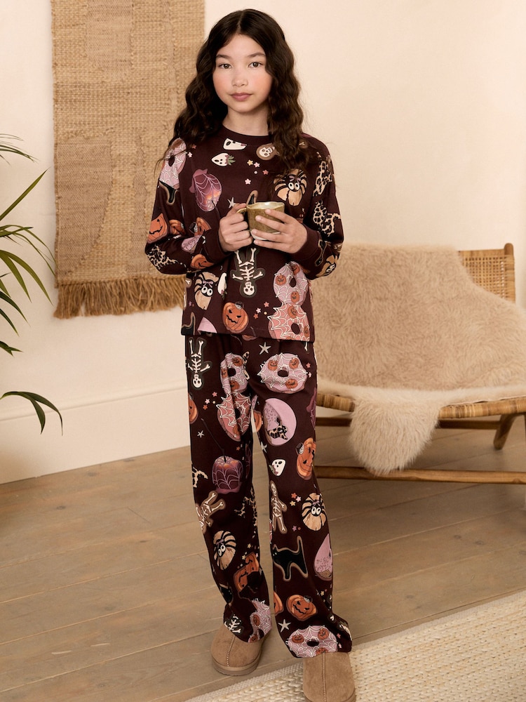 Burgundy Red Halloween Wide Leg Pyjamas (3-16yrs) - Image 1 of 4 Burgundy Red Halloween Wide Leg Pyjamas (3-16yrs) - Image 1 of 4