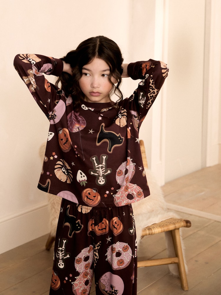 Burgundy Red Halloween Wide Leg Pyjamas (3-16yrs) - Image 2 of 4 Burgundy Red Halloween Wide Leg Pyjamas (3-16yrs) - Image 2 of 4
