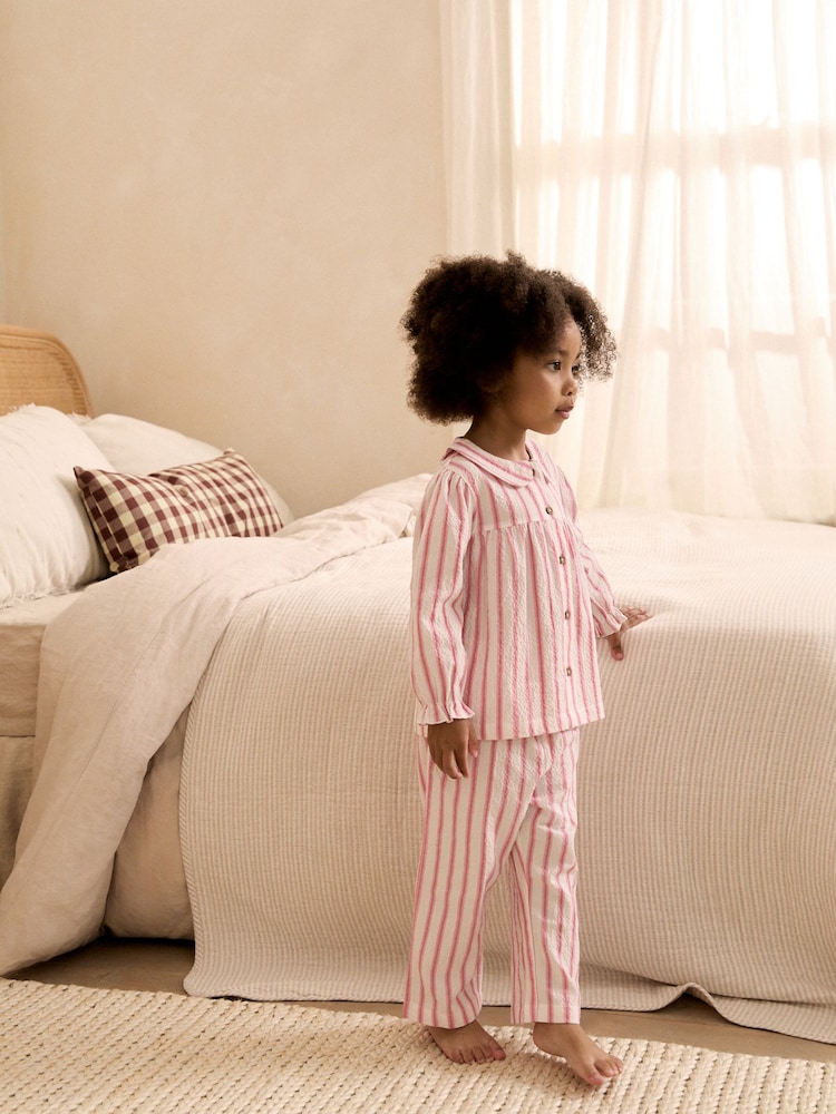 Rosa Stripete - Vevde Pyjamas med knapper (9mnd.–10år) - Bilde 1 av 7