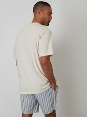 Threadbare Blue Stripe Relaxed Fit Pyjama T-Shirt and Shorts Set 2 Piece - Image 3 of 4