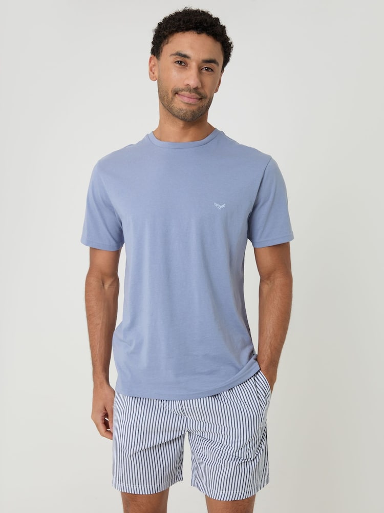Threadbare Blue Stripe Pyjama T-Shirt and Shorts Set 2 Piece - Image 1 of 4