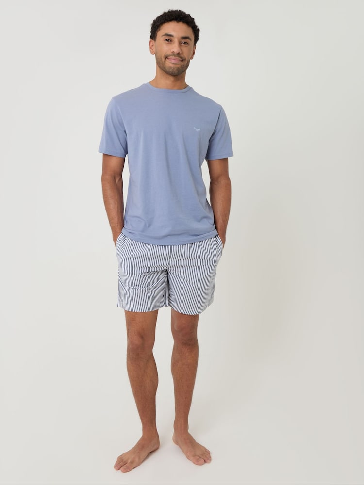Threadbare Blue Stripe Pyjama T-Shirt and Shorts Set 2 Piece - Image 2 of 4