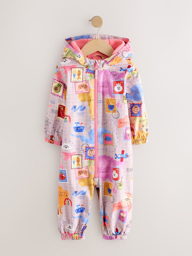Pink Map Print Waterproof Printed Puddlesuit (3mths-7yrs) - Image 1 of 5 Pink Map Print Waterproof Printed Puddlesuit (3mths-7yrs) - Image 1 of 5