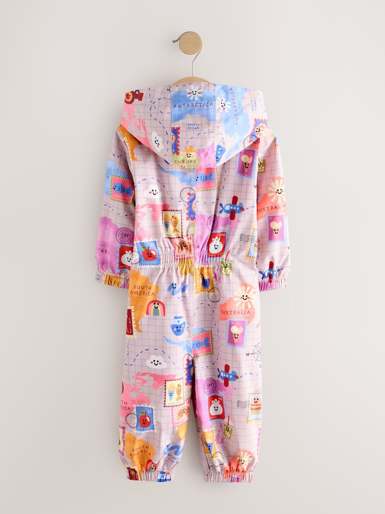 Pink Map Print Waterproof Printed Puddlesuit (3mths-7yrs) - Image 2 of 5 Pink Map Print Waterproof Printed Puddlesuit (3mths-7yrs) - Image 2 of 5