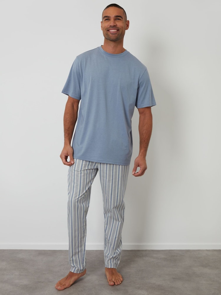 Threadbare Blue Stripe T-Shirt & Pyjama Bottoms Set - Image 1 of 4