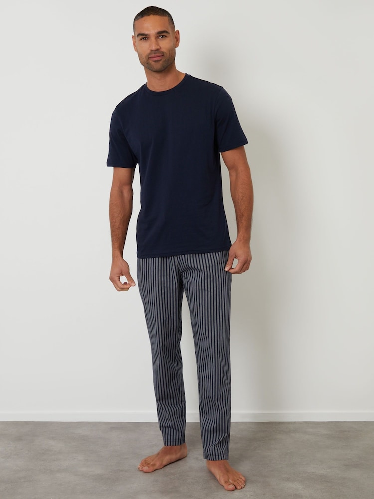 Threadbare Blue Stripe T-Shirt & Pyjama Bottoms Set - Image 1 of 4 Threadbare Blue Stripe T-Shirt & Pyjama Bottoms Set - Image 1 of 4