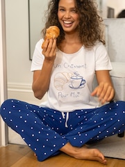 Pour Moi Blue Cotton Jersey Croissant Trouser Pyjamas Set - Image 1 of 4