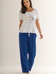 Pour Moi Blue Cotton Jersey Croissant Trouser Pyjamas Set - Image 3 of 4