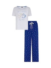 Pour Moi Blue Cotton Jersey Croissant Trouser Pyjamas Set - Image 4 of 4